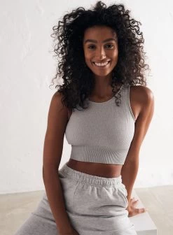 Light Grey Melange Ribbed Seamless Crop Top
