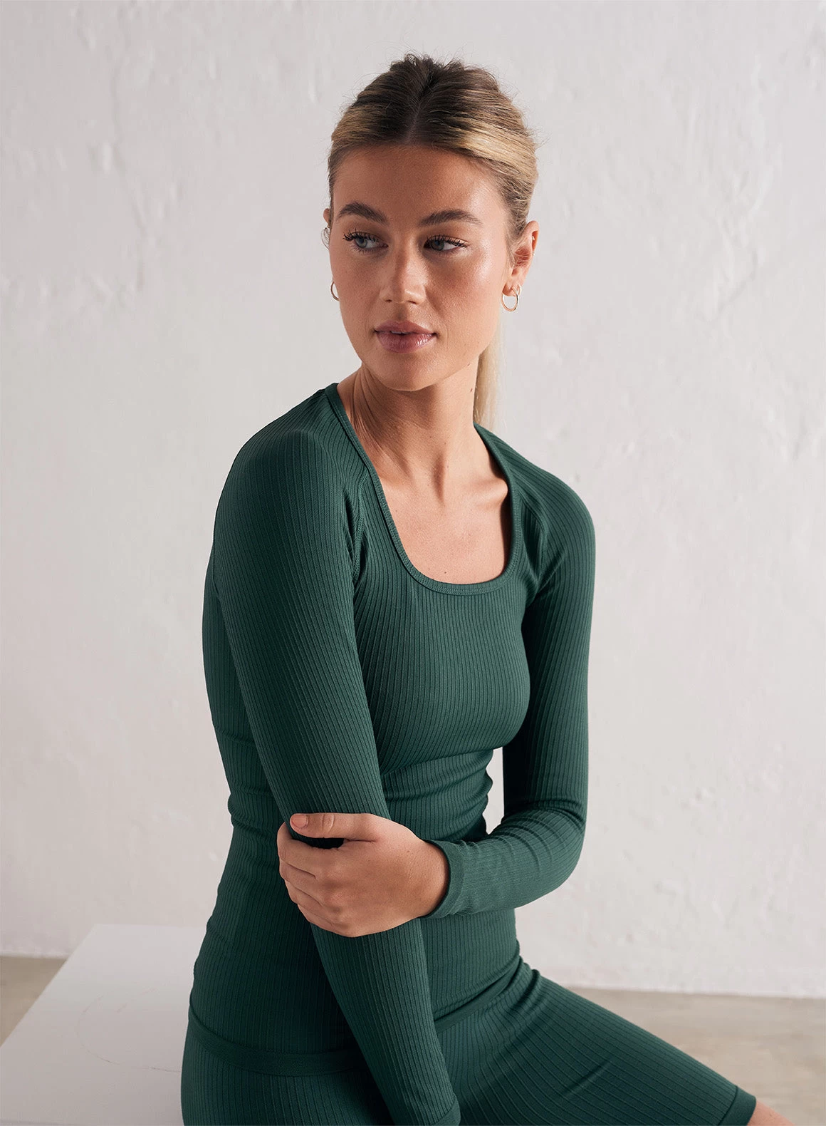 Pine Green Ribbed Seamless Long Sleeve 2 Pine Green Ribbed Seamless Long Sleeve - Afbeelding 2