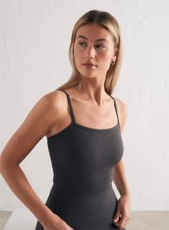 Shadow Grey Ribbed Seamless Strap Singlet