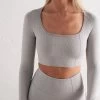 Light Grey Melange Luxe Seamless Cropped Long Sleeve