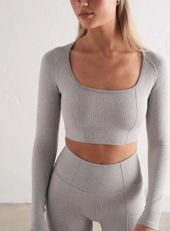 Light Grey Melange Luxe Seamless Cropped Long Sleeve