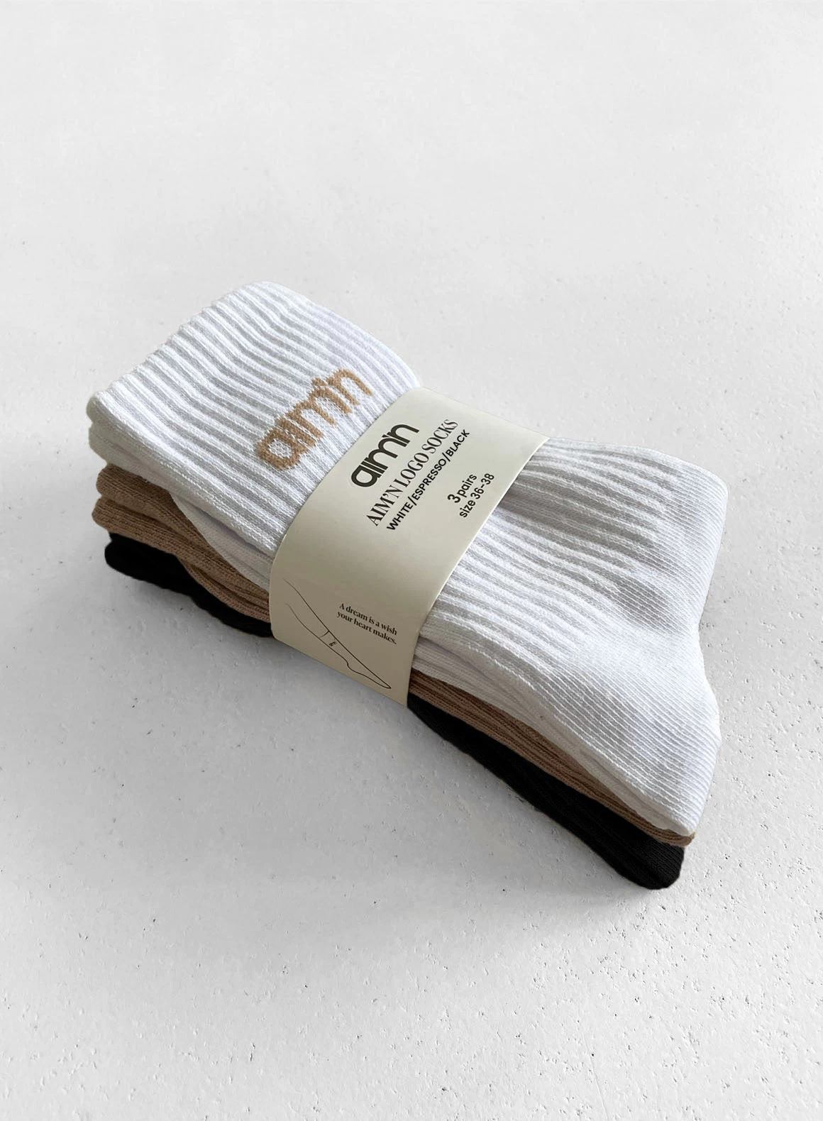 Black/White/Espresso Aim'n Logo Socks 3-pack 2 Black/White/Espresso Aim'n Logo Socks 3-pack - Afbeelding 2