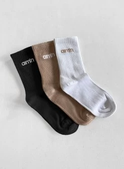 Black/White/Espresso Aim'n Logo Socks 3-pack