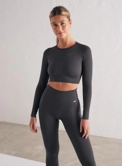 Shadow Grey Ribbed Seamless Cropped Long Sleeve