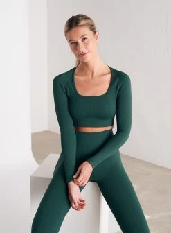 Pine Green Luxe Seamless Cropped Long Sleeve