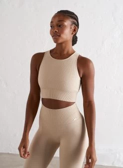 Cafè Au Lait Ribbed Seamless Crop Top
